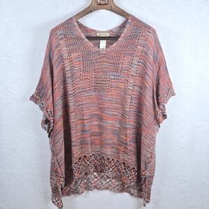 Democracy Crochet Knit V Neck Poncho Multicolor Sz.M Oversize Boho Top